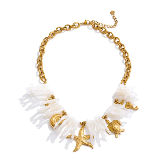 Ocean style white resin turtle starfish pendant - product image