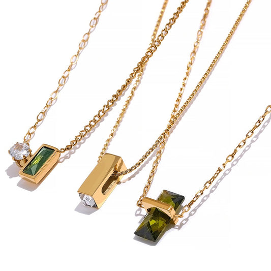 Olive green cubic zirconia minimalist pendant necklace - product image