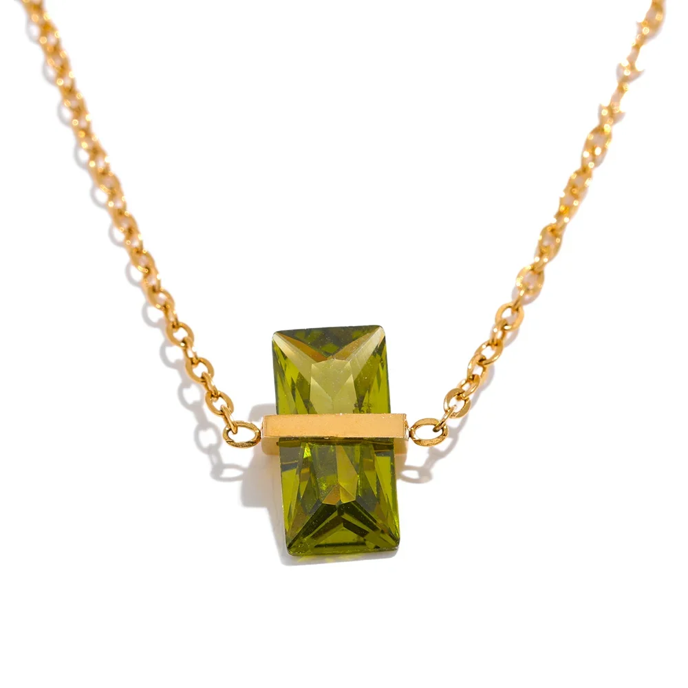 Olive green cubic zirconia minimalist pendant necklace - product image