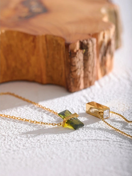 Olive green cubic zirconia minimalist pendant necklace - product image