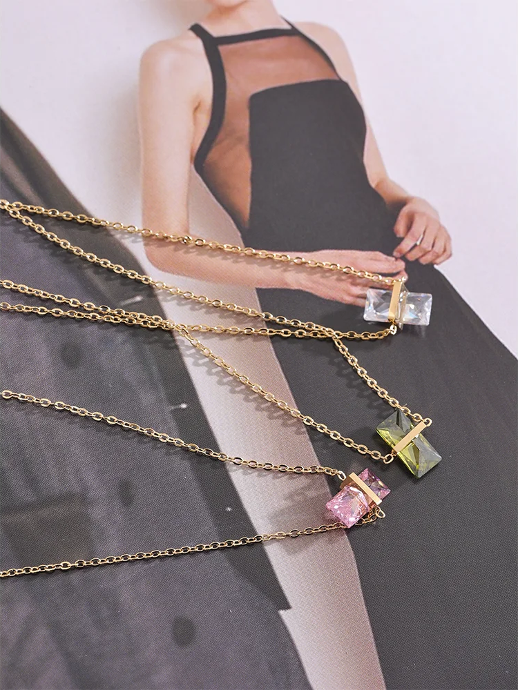 Olive green cubic zirconia minimalist pendant necklace - product image