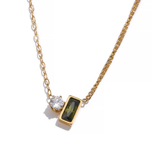 Olive green cubic zirconia minimalist pendant necklace - product image