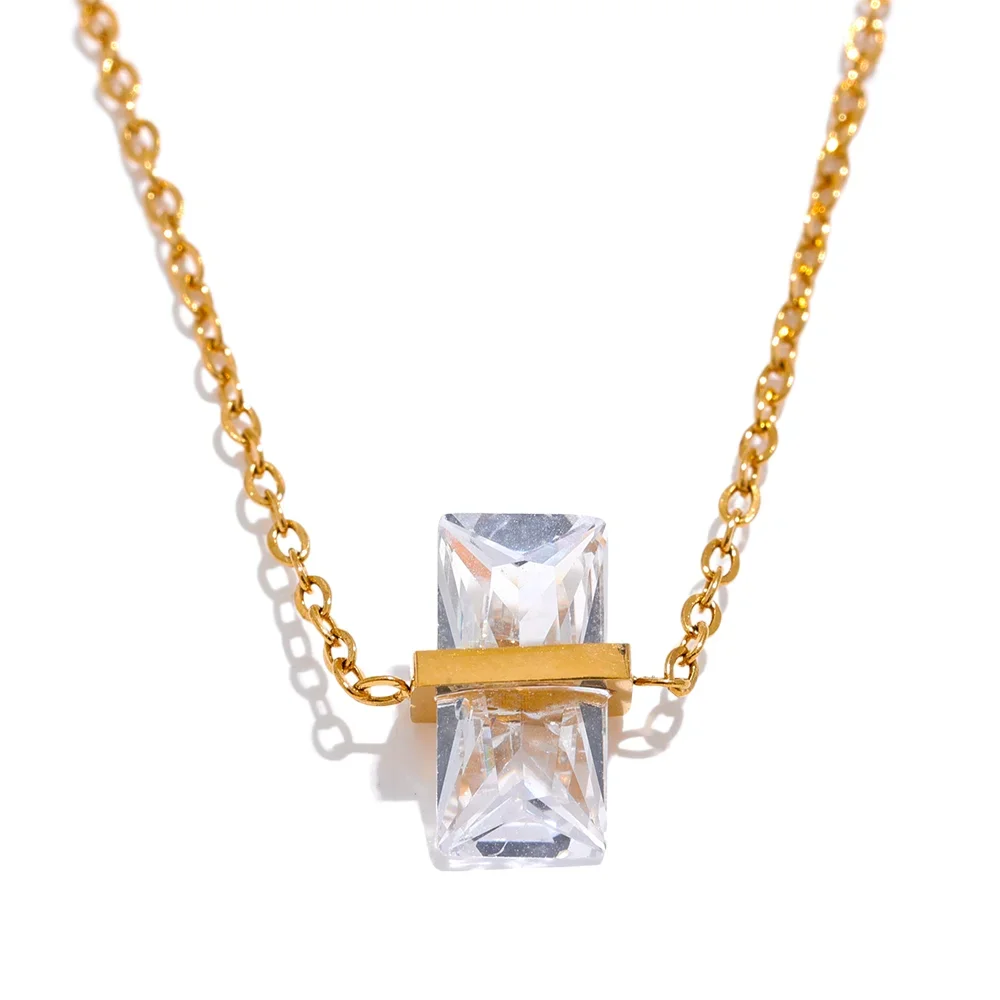 Olive green cubic zirconia minimalist pendant necklace - product image