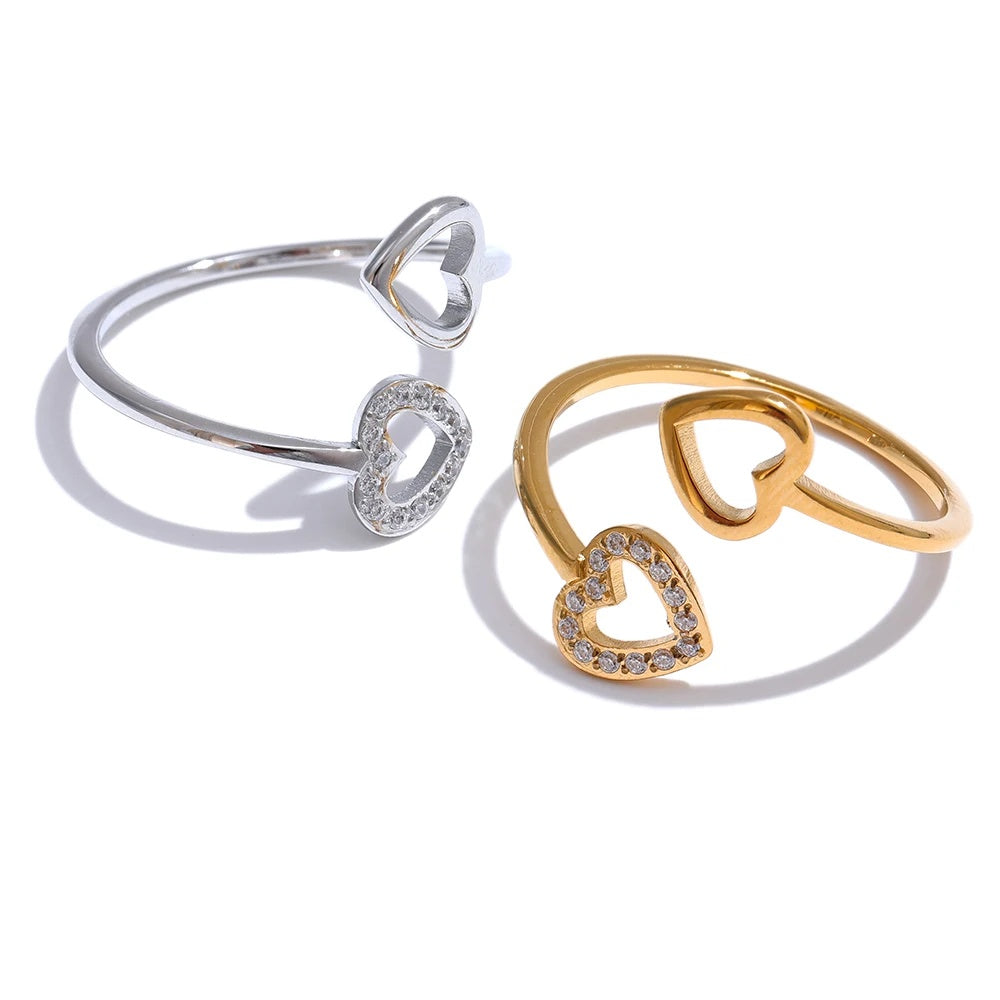 Open adjustable heart hollow modern finger ring - product image