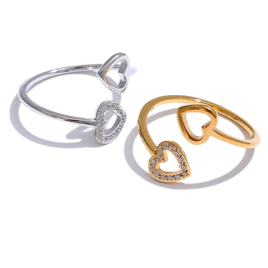 Open adjustable heart hollow modern finger ring - product image
