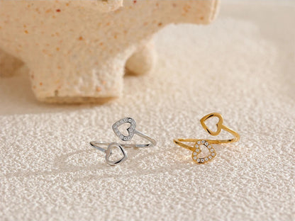 Open adjustable heart hollow modern finger ring - product image