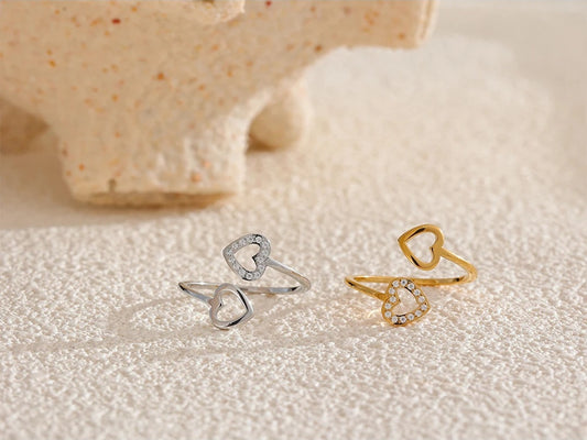 Open adjustable heart hollow modern finger ring - product image