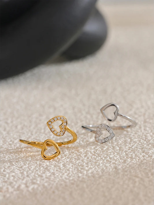 Open adjustable heart hollow modern finger ring - product image
