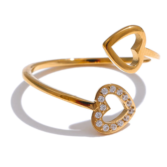 Open adjustable heart hollow modern finger ring - product image