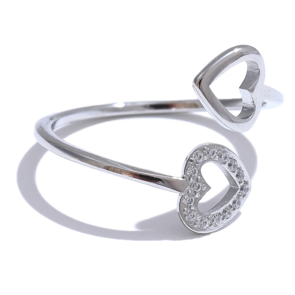 Open adjustable heart hollow modern finger ring - product image