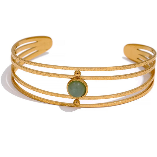 Open arm boho golden green stone bracelet - product image