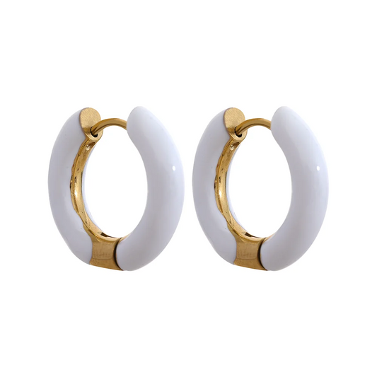 Orange green enamel round hoop huggie earrings - product image