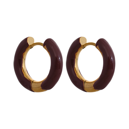 Orange green enamel round hoop huggie earrings - product image