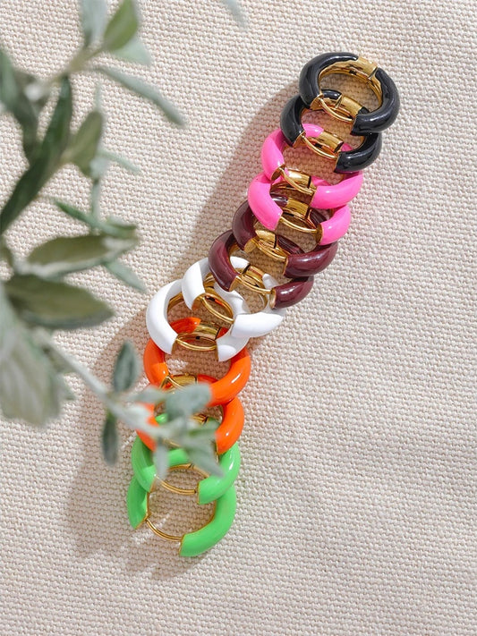 Orange green enamel round hoop huggie earrings - product image