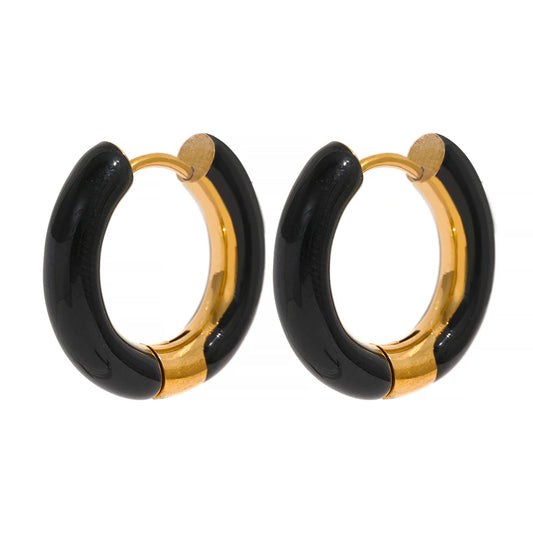 Orange green enamel round hoop huggie earrings - product image