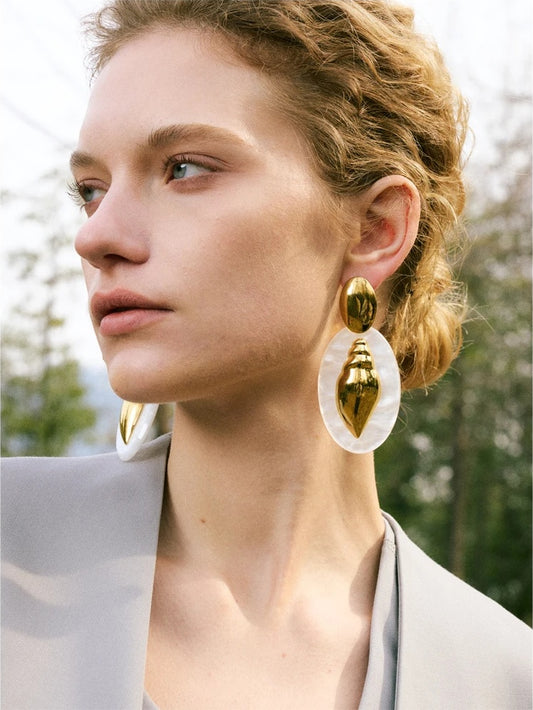Oval acrylic conch drop earrings - product image