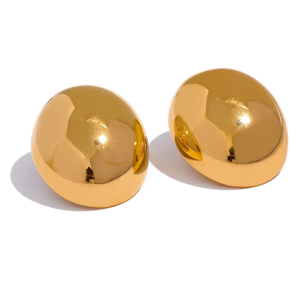Oval contemporary large stainless steel stud earrings - product image