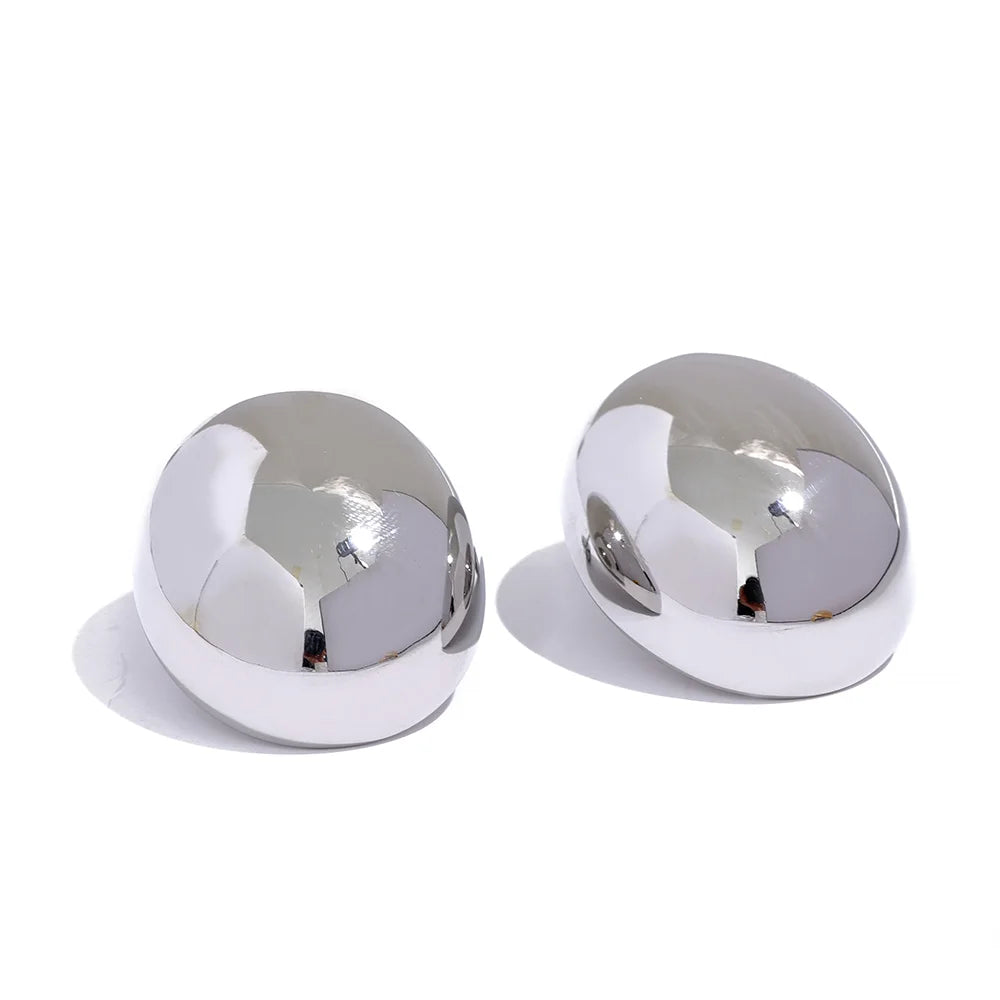 Oval contemporary large stainless steel stud earrings - product image