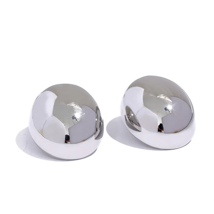 Oval contemporary large stainless steel stud earrings - product image