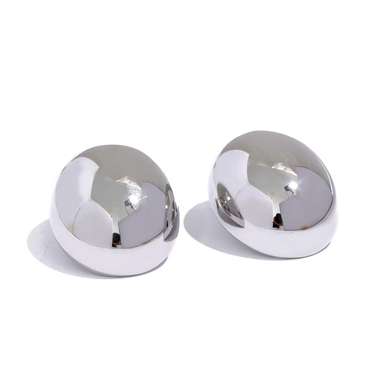 Oval contemporary large stainless steel stud earrings - product image