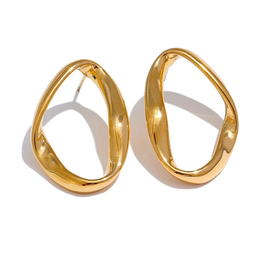Oval hollow minimalist charm stud earrings - product image