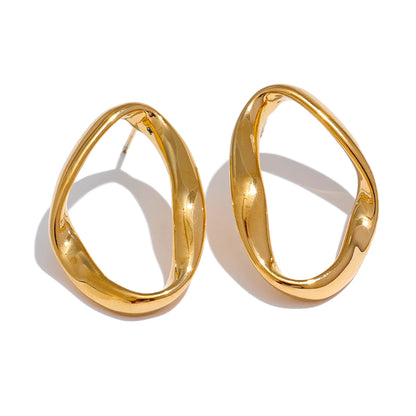 Oval hollow minimalist charm stud earrings - product image