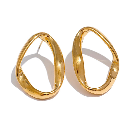 Oval hollow minimalist charm stud earrings - product image