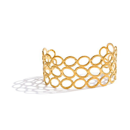 Oval hollow wide wrist cuff bracelet - product image