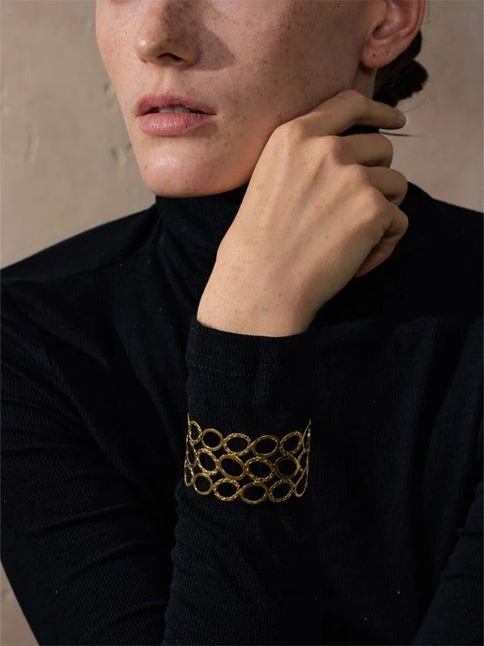 Oval hollow wide wrist cuff bracelet - product image