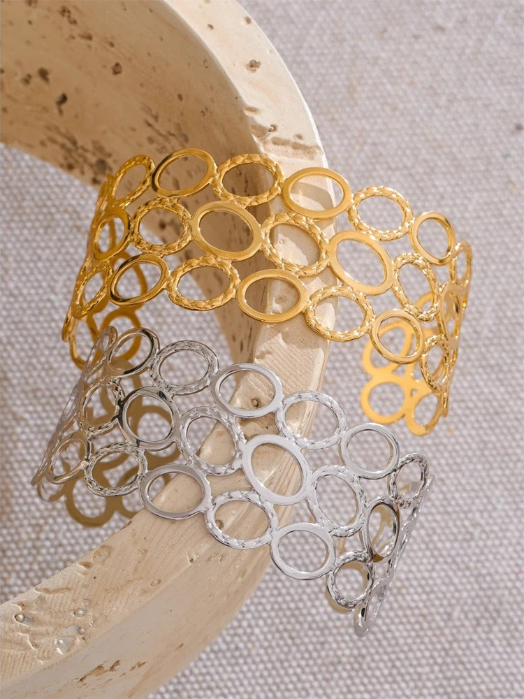 Oval hollow wide wrist cuff bracelet - product image