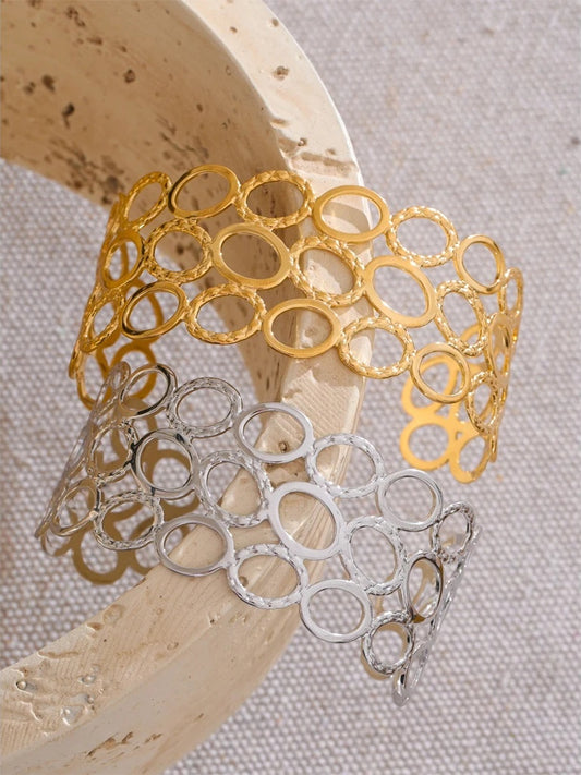 Oval hollow wide wrist cuff bracelet - product image