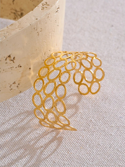 Oval hollow wide wrist cuff bracelet - product image