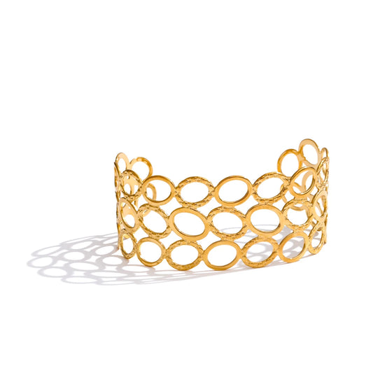 Oval hollow wide wrist cuff bracelet - product image