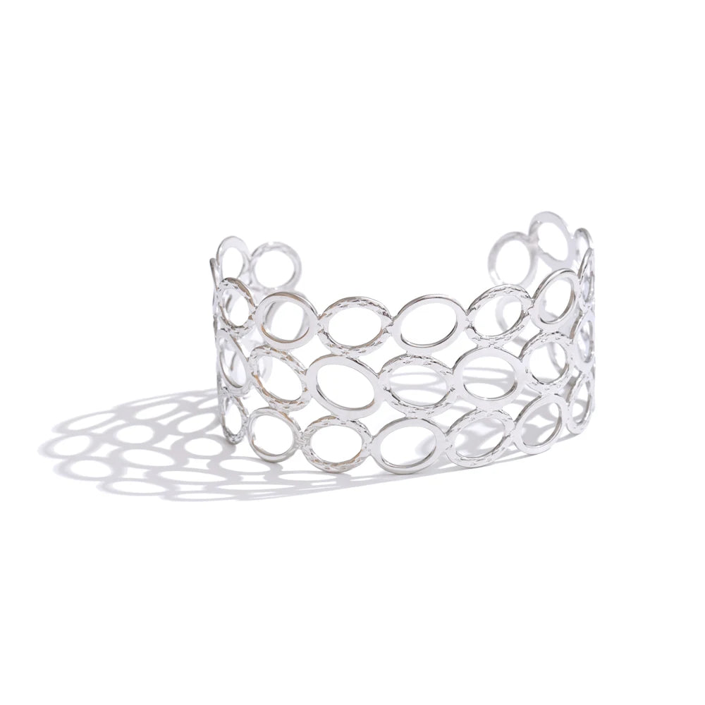 Oval hollow wide wrist cuff bracelet - product image