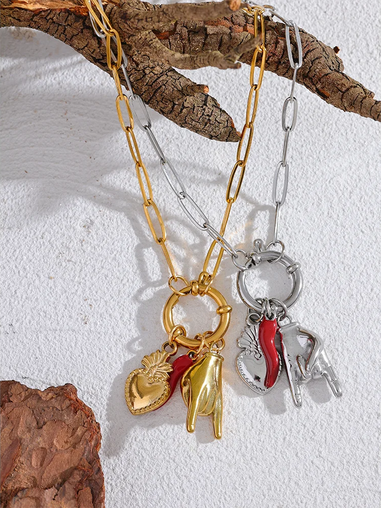 Palm chili heart contemporary pendant necklace - product image
