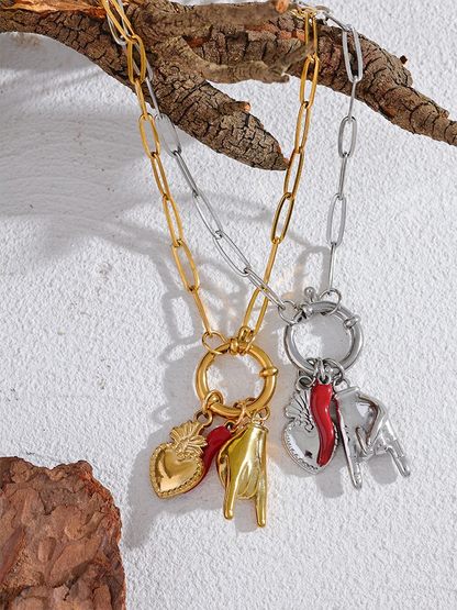 Palm chili heart contemporary pendant necklace - product image