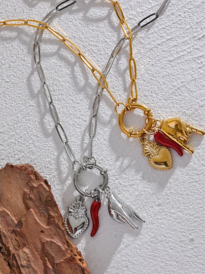 Palm chili heart contemporary pendant necklace - product image