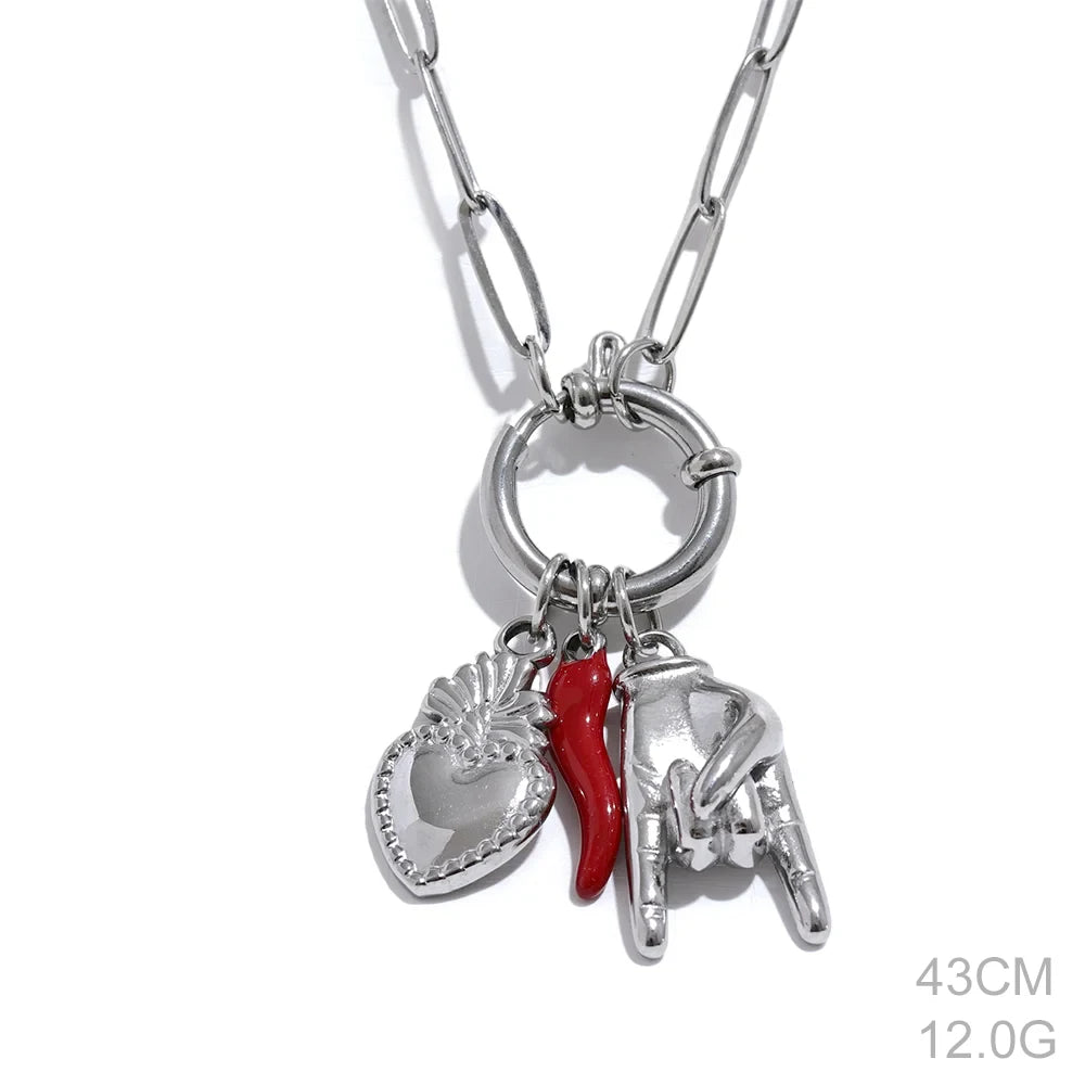 Palm chili heart contemporary pendant necklace - product image