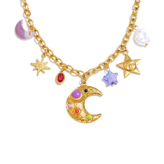 Pearl acrylic star moon pendant drop necklace - product image