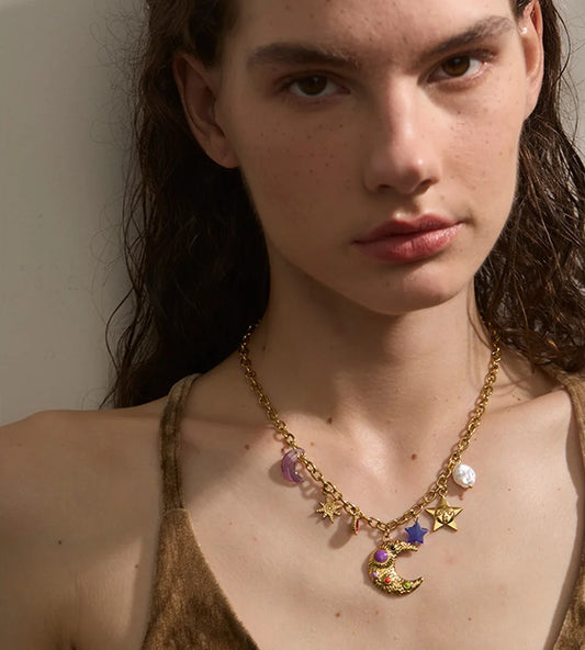 Pearl acrylic star moon pendant drop necklace - product image