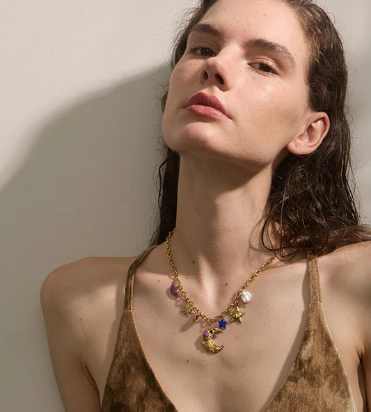 Pearl acrylic star moon pendant drop necklace - product image
