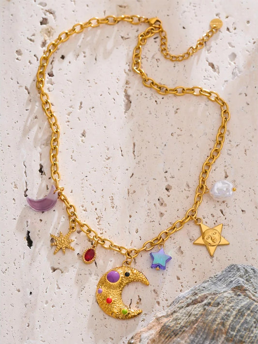 Pearl acrylic star moon pendant drop necklace - product image