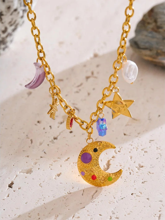 Pearl acrylic star moon pendant drop necklace - product image