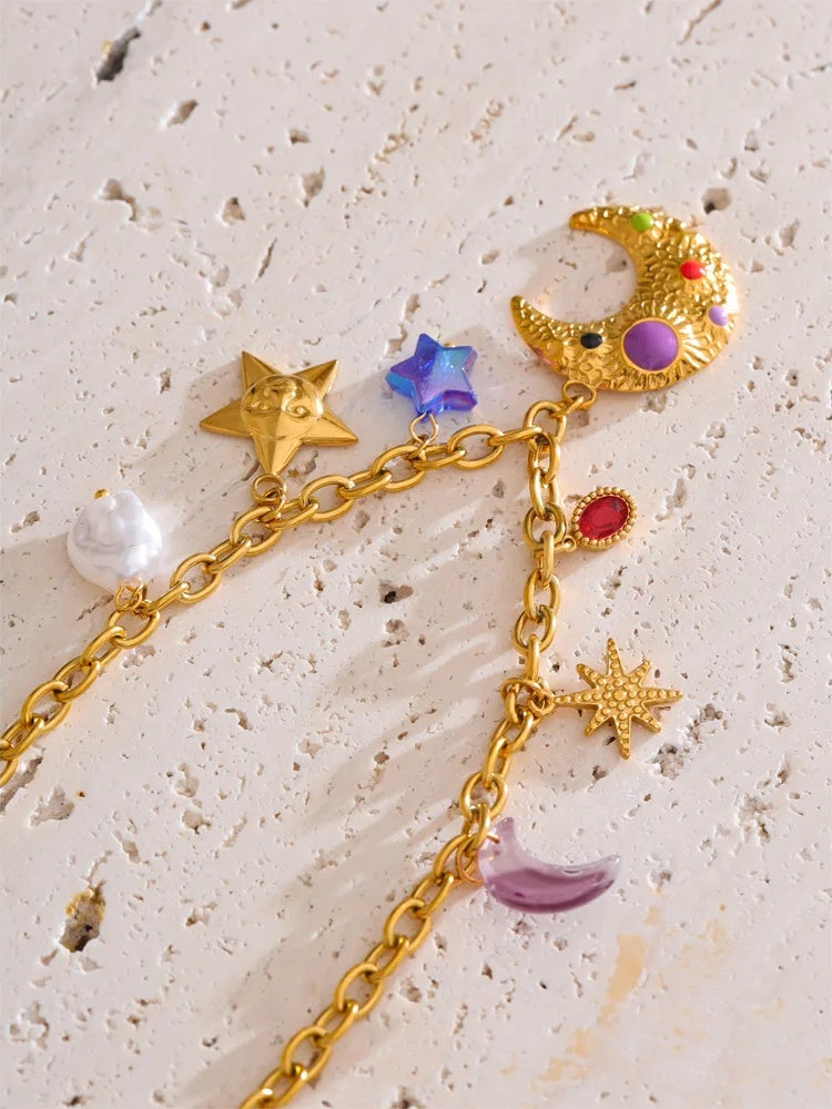 Pearl acrylic star moon pendant drop necklace - product image