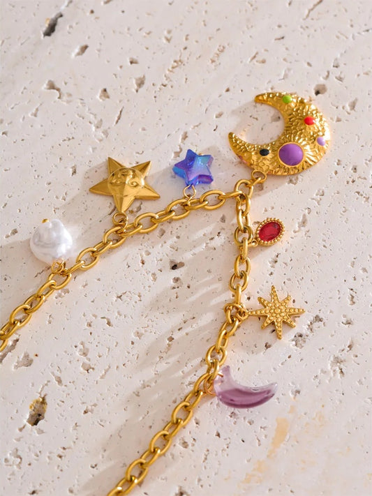Pearl acrylic star moon pendant drop necklace - product image