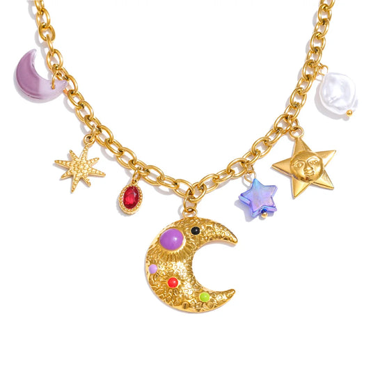 Pearl acrylic star moon pendant drop necklace - product image
