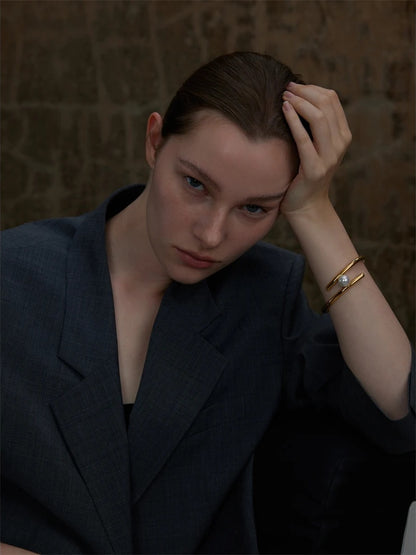 Pearl double layer open cuff unique design women bracelet - product image