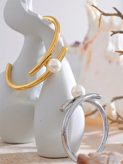 Pearl double layer open cuff unique design women bracelet - product image