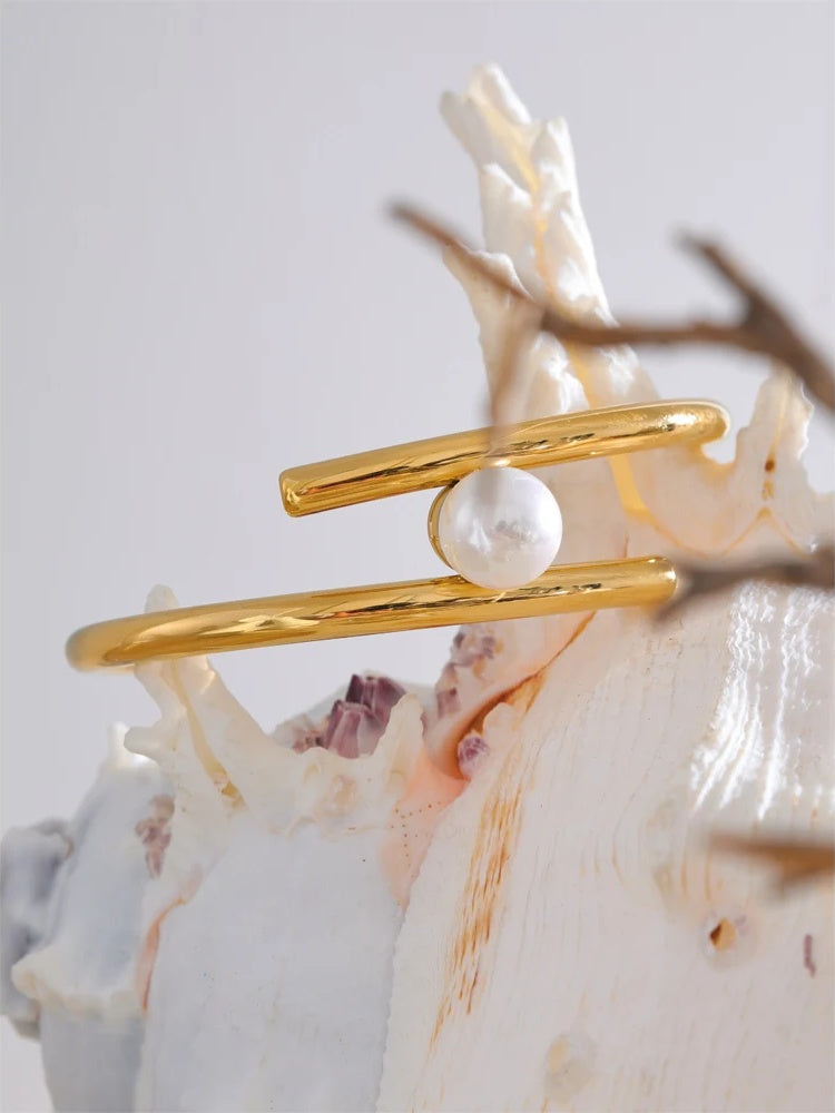 Pearl double layer open cuff unique design women bracelet - product image