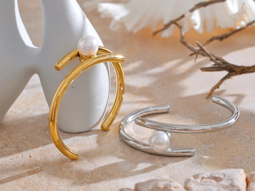 Pearl double layer open cuff unique design women bracelet - product image